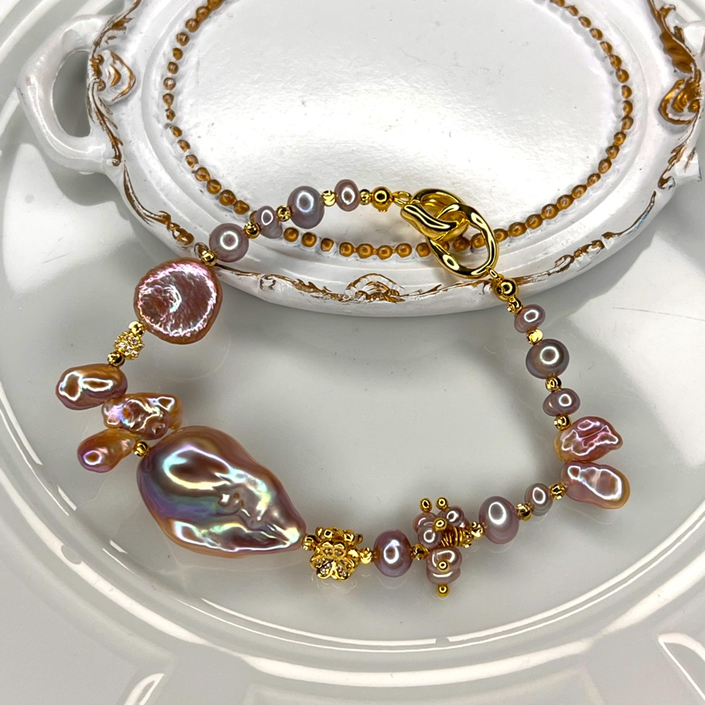 Handmade Custom Made Freshwater Unicorn 🦄 Color Flame-ball Pearl Bracelet